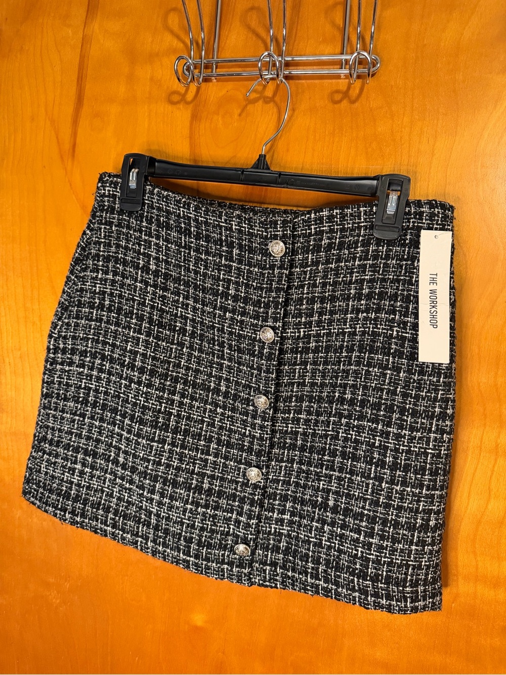 Workshop Republic Clothing Black & White Tweed Button-Front Mini Skirt